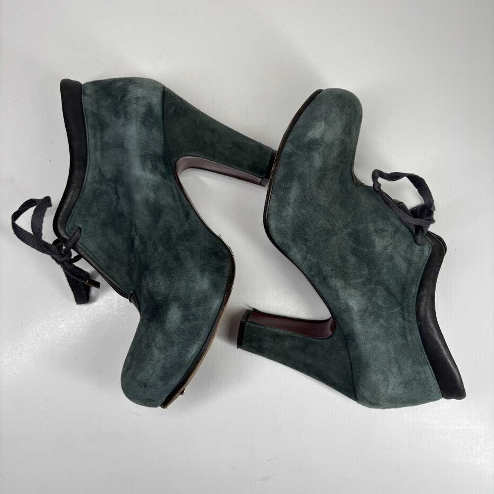 Chie Mihara Olga Women's US 9-9.5/EU 39.5 Deep Blue Suede Lace-Up Heeled Booties - Picture 4 of 16